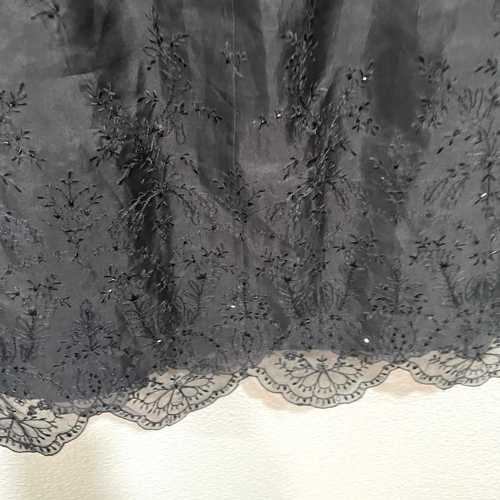 ANN TAYLOR Silk embroidered black midi skirt-2P - Picture 5 of 11
